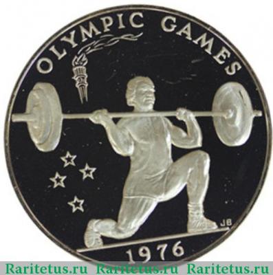 Реверс монеты 1 тала (tala) 1976 года  штангист Самоа proof