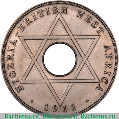 Реверс монеты 1/2 пенни (penny) 1911 года   Британская Западная Африка