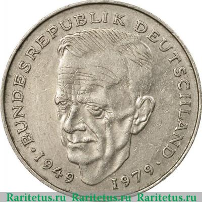 Реверс монеты 2 марки (deutsche mark) 1979 года D  Германия