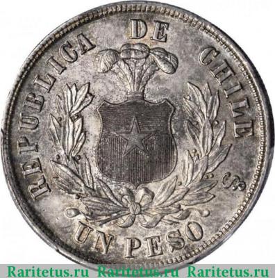 Реверс монеты 1 песо (peso) 1882 года   Чили