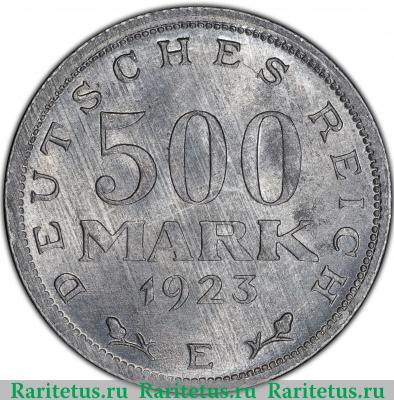 Реверс монеты 500 марок (mark) 1923 года E  Германия