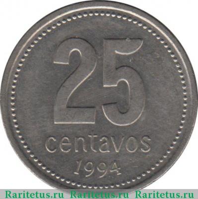 Реверс монеты 25 сентаво (centavos) 1994 года   Аргентина