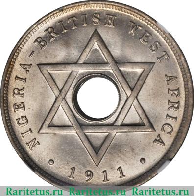 Реверс монеты 1 пенни (penny) 1911 года   Британская Западная Африка