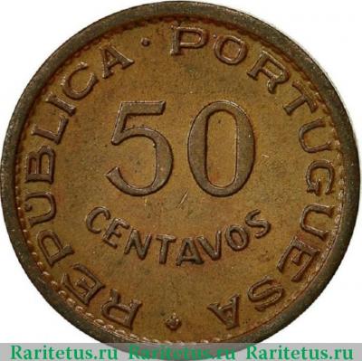 Реверс монеты 50 сентаво (centavos) 1961 года   Ангола