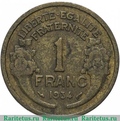 Реверс монеты 1 франк (franc) 1934 года   Франция