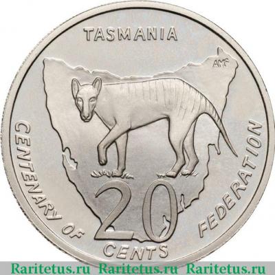 Реверс монеты 20 центов (cents) 2001 года  Тасмания Австралия