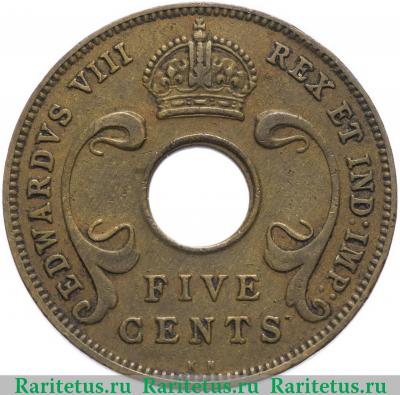 5 центов (cents) 1936 года KN  Британская Восточная Африка