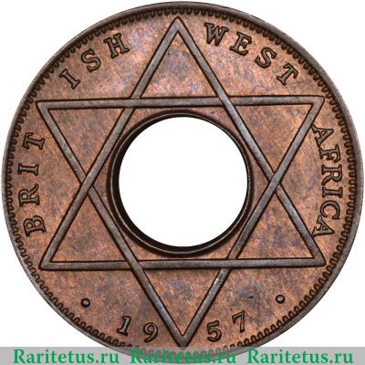 Реверс монеты 1/10 пенни (penny) 1957 года   Британская Западная Африка