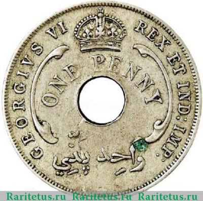 1 пенни (penny) 1943 года  без букв Британская Западная Африка