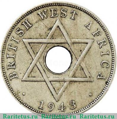 Реверс монеты 1 пенни (penny) 1943 года  без букв Британская Западная Африка