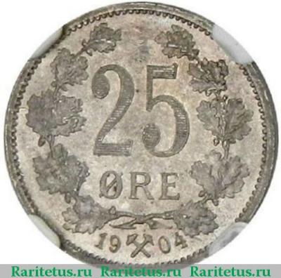 Реверс монеты 25 эре (ore) 1904 года   Норвегия