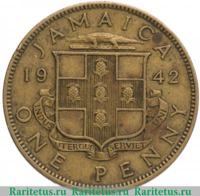 Реверс монеты 1 пенни (penny) 1942 года   Ямайка