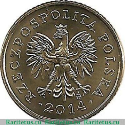 1 грош (grosz) 2014 года  вокруг орла Польша