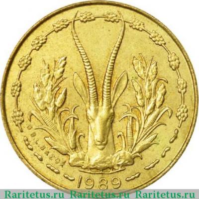 5 франков (francs) 1989 года   Западная Африка (BCEAO)