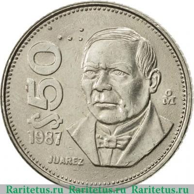 Реверс монеты 50 песо (pesos) 1987 года   Мексика