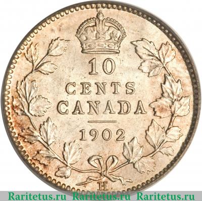 Реверс монеты 10 центов (cents) 1902 года H  Канада