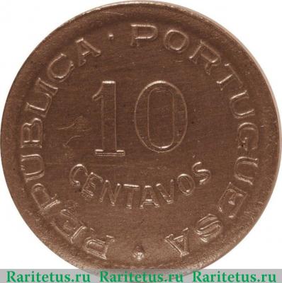 Реверс монеты 10 сентаво (centavos) 1948 года   Ангола