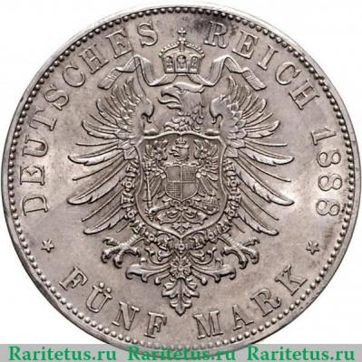 Реверс монеты 5 марок (mark) 1888 года   Германия (Империя)