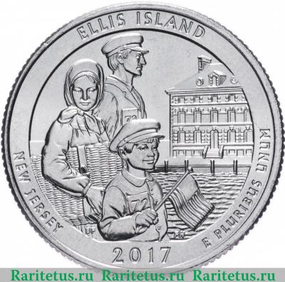 Реверс монеты 25 центов (квотер, 1/4 доллара, quarter dollar) 2017 года D Эллис США