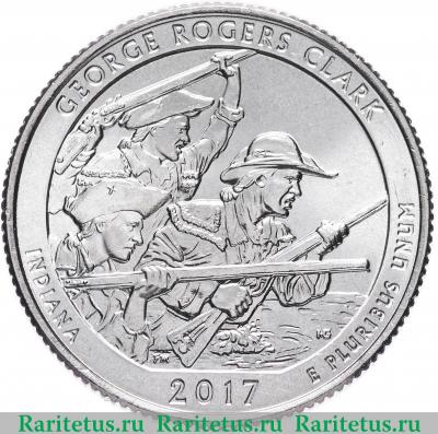 Реверс монеты 25 центов (квотер, 1/4 доллара, quarter dollar) 2017 года D Кларк США