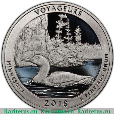 Реверс монеты 25 центов (квотер, 1/4 доллара, quarter dollar) 2018 года S Вояджерс США proof