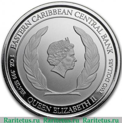 2 доллара (dollars) 2018 года   Антигуа и Барбуда proof