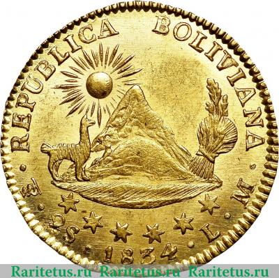 Реверс монеты 2 скудо 1834-1835 годов   Боливия