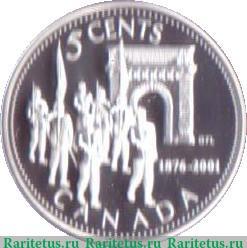 Реверс монеты 5 центов 2001 года   Канада