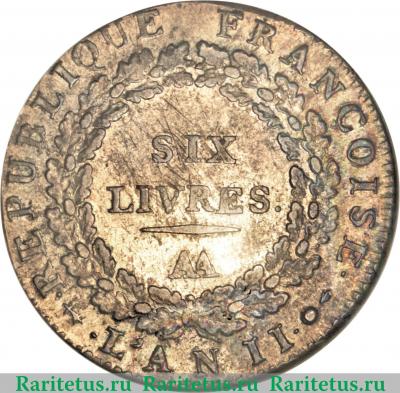 Реверс монеты 6 ливров 1793 года   Франция
