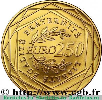 Реверс монеты 250 евро 2009 года   Франция