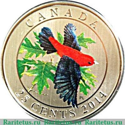 Реверс монеты 25 центов 2014 года   Канада