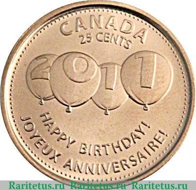 Реверс монеты 25 центов 2011 года   Канада