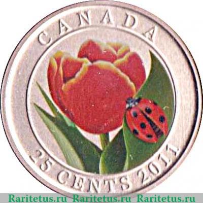 Реверс монеты 25 центов 2011 года   Канада