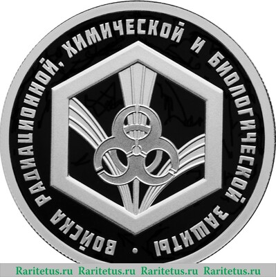 Реверс монеты 1 рубль 2026 года СПМД Войска радиационной, химической и биологической защиты proof
