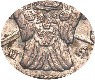 Деталь монеты 1 рубль 1843 года MW хвост прямой, 8 звеньев