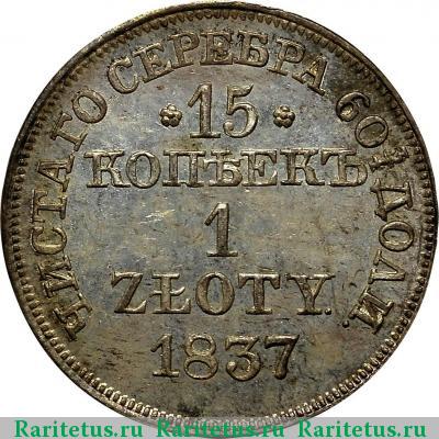 Реверс монеты 15 копеек - 1 злотый 1837 года MW св. Георгий меньше