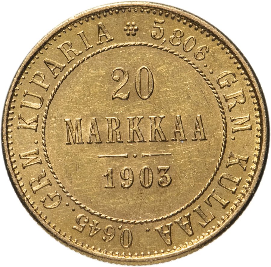 20 марок для Финляндии 1903–1913 — скупка золотых монет Николая II в Нижнем Новгороде