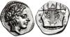 Circa 383/2 BC. AR Tetrobol (13mm, 2.40 g, 6h). Olynthos mint. Head of Apollo left, wearing laurel wreath / Kithara, inscribed OPE on base; X-A-Λ-KIΔ, Аукцион: Classical Numismatic от 600 USD