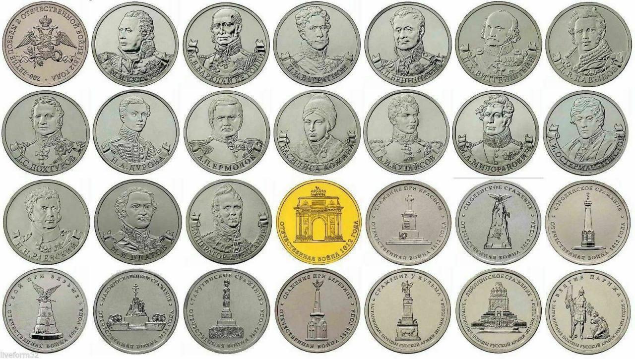 Д. 2 рубля 2012 м. Монеты война 1812. Набор монет война 1812 года 28 монет. И.