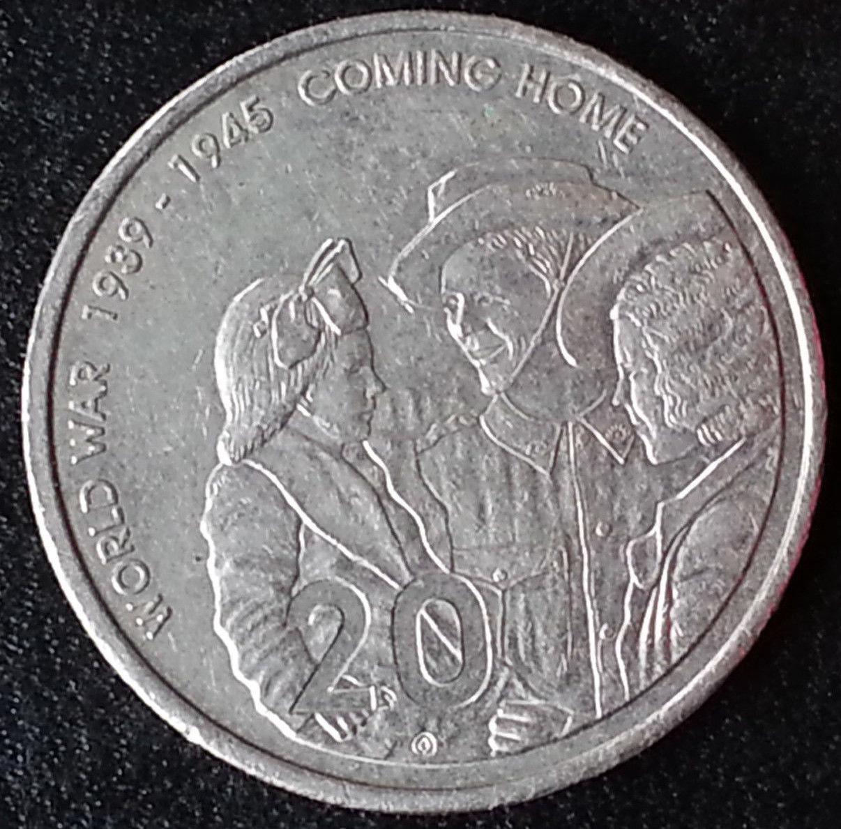 Цена монеты 20 центов (cents) 2005 года, 60 лет войне Австралия