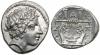 Macedon, Chalkidian League. Silver Tetrobol (2.42 g), ca. 432-348 BC. Olynthos, 383/2 BC. Laureate head of Apollo right. Reverse ----[], kithara, Аукцион: Ira & Larry Goldberg от 250 USD