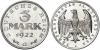 ERSATZ - UND INFLATIONS­MÜNZEN 1919 - 1923. J. 303, EPA 3/40. 3 Mark 1922 G. PP, Аукцион: Heidelberger M.H.G. от 75 EUR