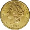 1882-CC $20 MS62 PCGS. The 1882-CC double eagle was the first
twenty dollar gold issue made at the Carson City Mint since 1..., Аукцион: Heritage за 13 800руб
