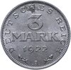 Германия 3 марки (mark) 1922, знак монетного двора "A" — Берлин, Аукцион: Monetnik за 644 RUB