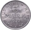 Германия 3 марки (mark) 1922 A  знак монетного двора "A" — Берлин, Аукцион: Monetnik за 890 