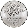 Норвегия 5 крон 1995 "1000 лет чеканке монет Норвегии", Аукцион: Monetnik за 566 