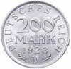Германия 200 марок (mark) 1923, знак монетного двора "D" — Мюнхен, Аукцион: Monetnik за 530 