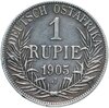 Германская Восточная Африка 1 рупия (rupee) 1905, знак монетного двора "J" — Гамбург, Аукцион: Monetnik за 11 250 