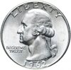 США 1/4 доллара (25 центов, quarter dollar) 1962 без знака монетного двора, Аукцион: Monetnik за 1 390 