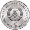 Германия (ГДР) 5 марок (mark) 1989 "500 лет со дня рождения Томаса Мюнцера, Церковь Св. Марии в Мюльхаузен", Аукцион: Monetnik за 713 RUB